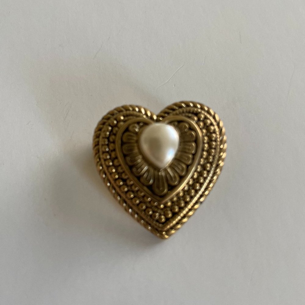 Heart shaped Brooch with Faux Pearl